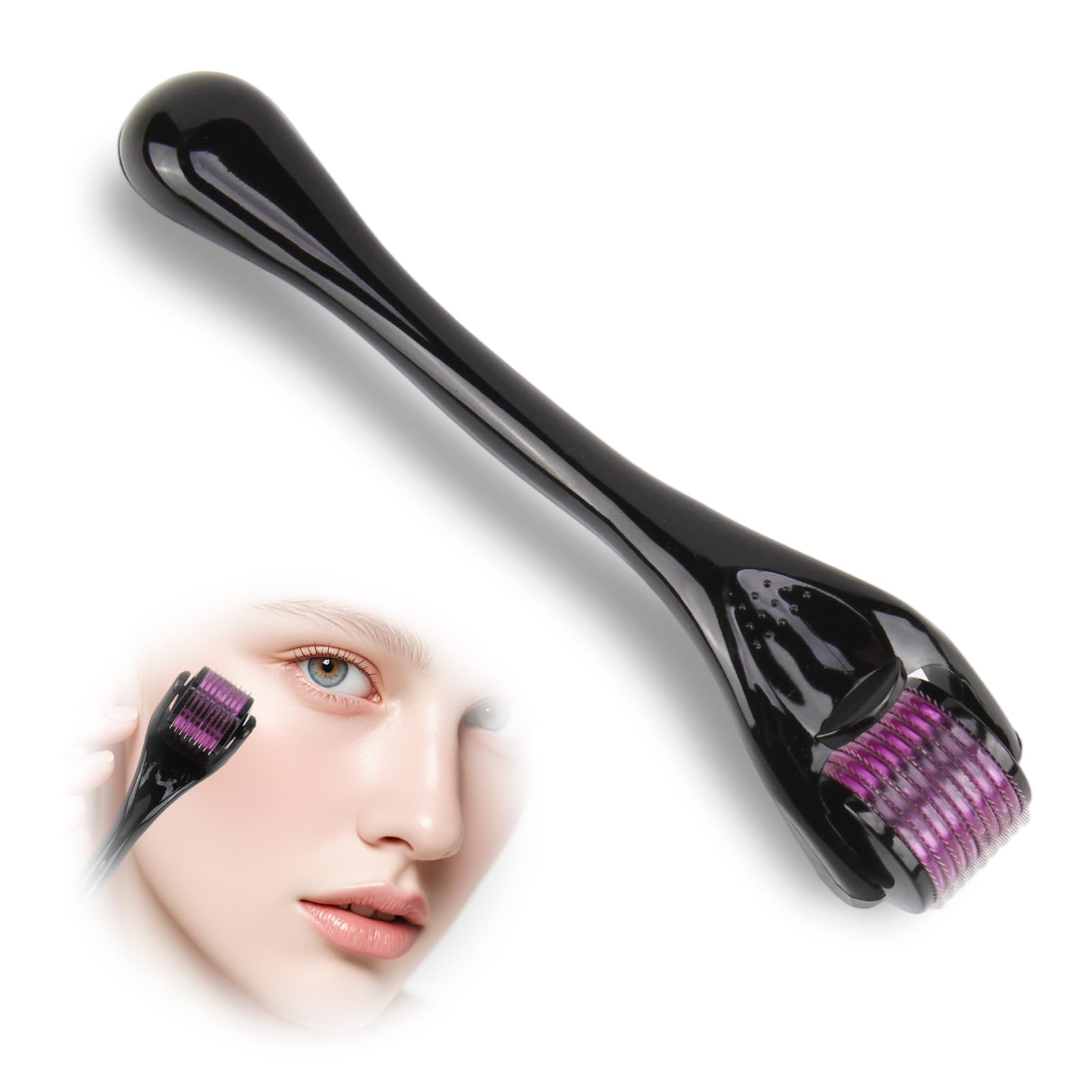 Rodillo Derma Roller con 540 agujas de titanio (1 mm) para microneedling facial, barba y cabello, promueve el crecimiento de la barba, el crecimiento del cabello y reduce las cicatrices para una piel