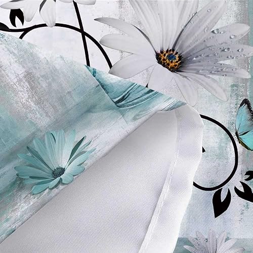 Miniatura 7 de Cortina de ducha rústica floral de granja, juego de cortina de ducha de campo con flores de margarita azul verdoso y mariposas abstractas, cortinas