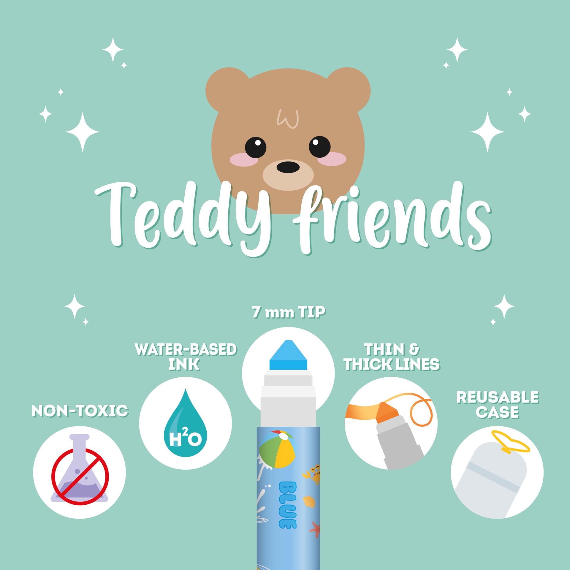 Legami - Set di 12 Pennarelli - Teddy Friends, 12 Colori Assortiti, Lavabili e Atossici, Punta Anti-Rientro, Tratti Sottili e Ampi, per Bambini e Bambine, Confezione Riutilizzabile