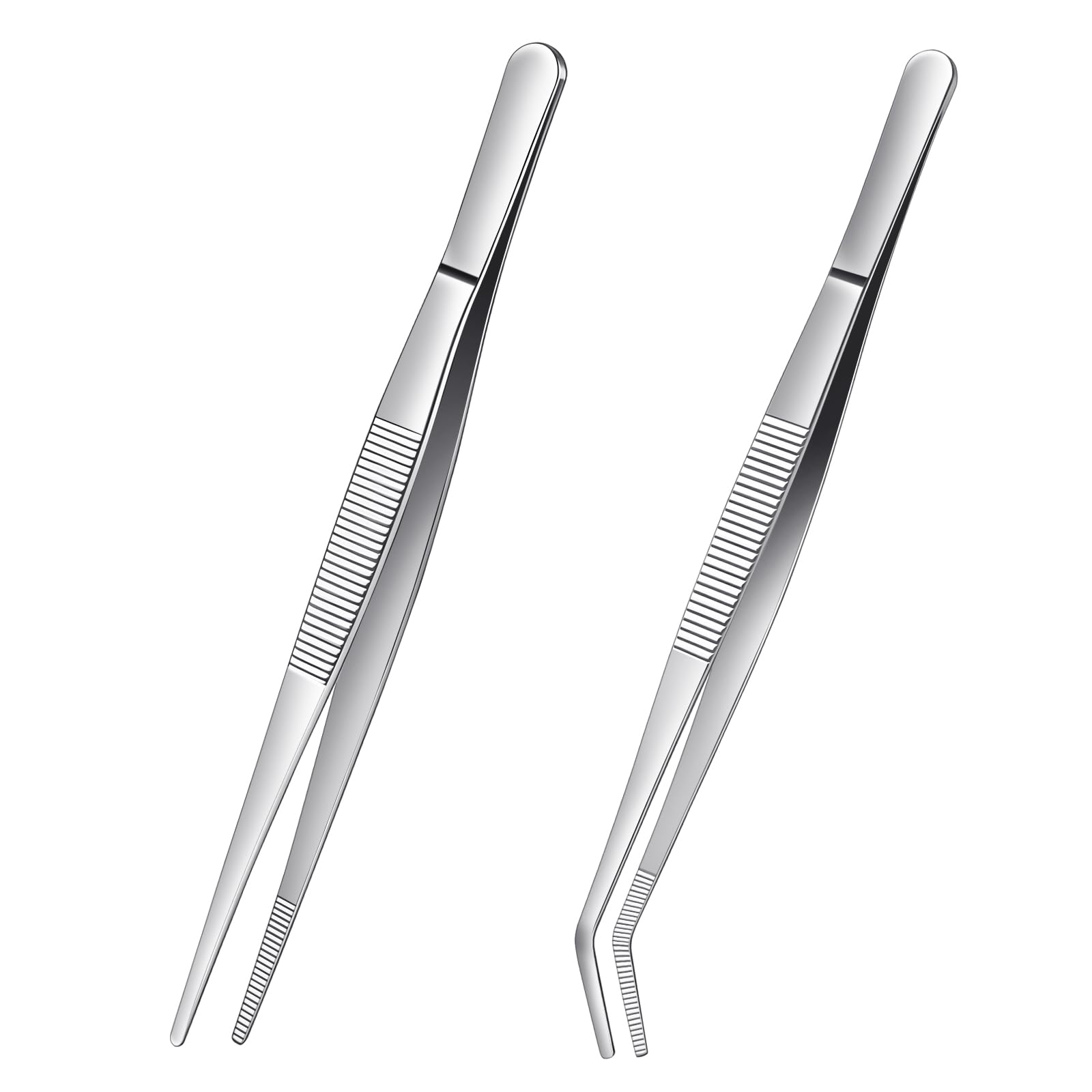 Kitchen Tweezers Tongs 2pcs, 30cm Extra-Long Non-Slip Cooking Tweezers, Stainless Steel Metal Food Tongs, for BBQ, Frying, Salad, Hot Pot, Air Fryer, Black - Straight Head + Round Head — view 10