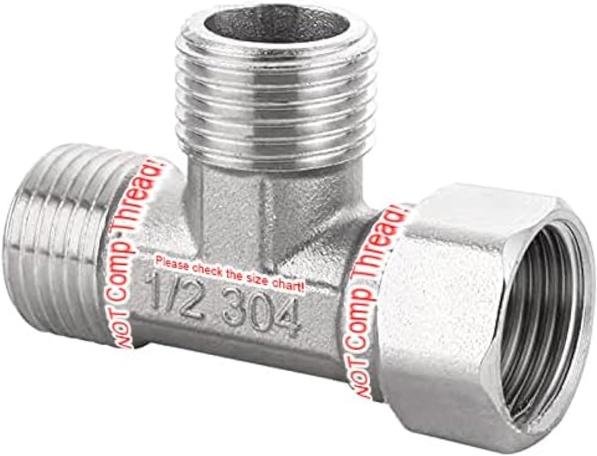 Beduan Stainless Steel 1/2" G 3 Way Diverter, Movable Cap Flexible Tee Connector for Angled Valve, Bidet, Sprayer, Shower Arm (All 3 way is 1/2G threaded!!, Thread ID/OD is 19.8MM/3/4")