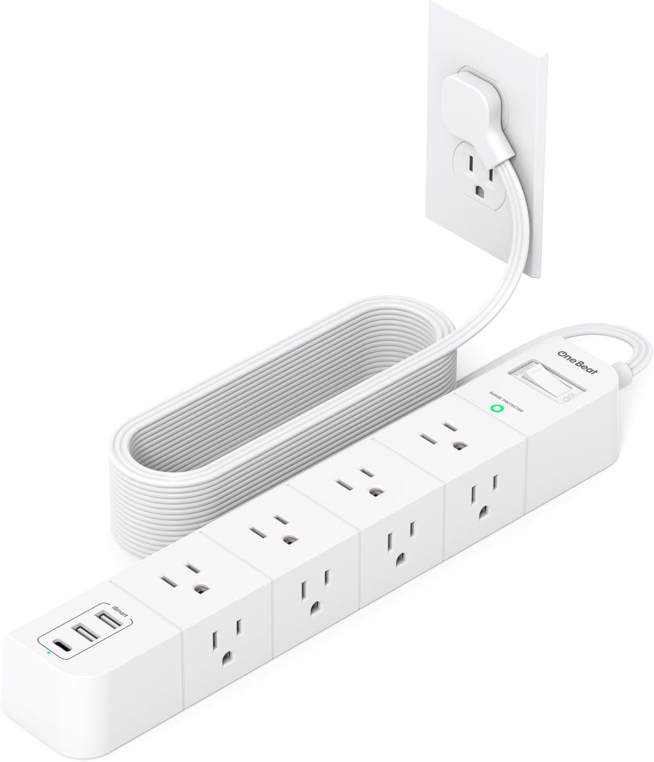 Surge Protector Power Strip - 10 FT Extension Cord, Power Strip with 12 Widely AC Outlet 3 USB, Flat Plug, Wall Mount Overload Protection, 1050J, Desk Charging Station for Home Office, ETL Listed