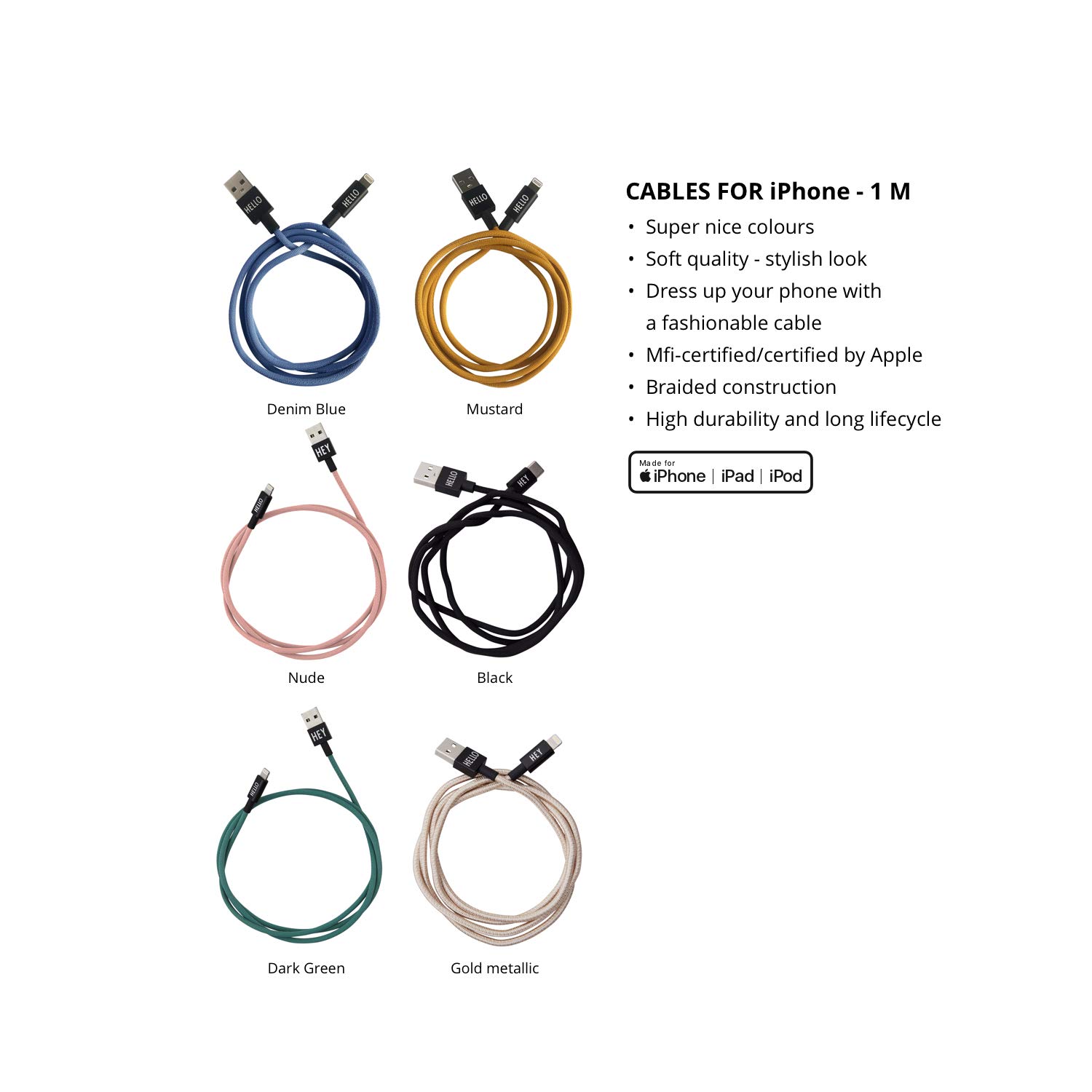 Design Letters MyCable, compatibel met iPhone, 1 meter. - L - CE