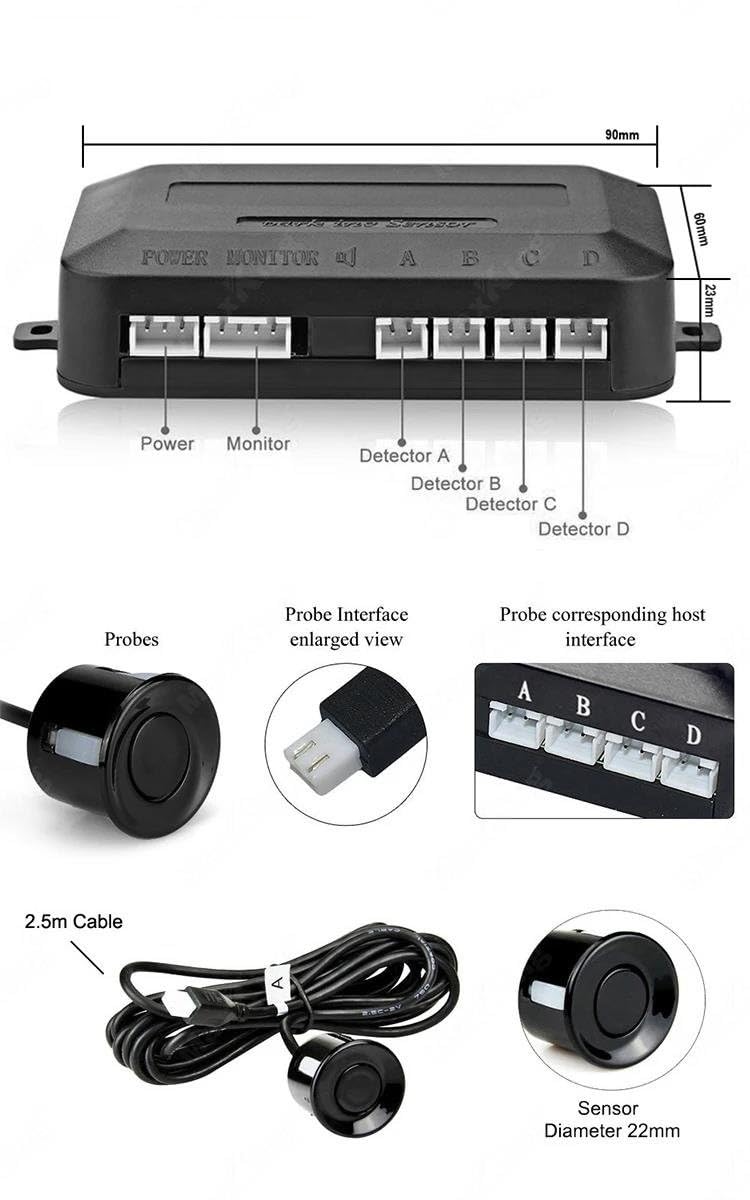Kit sensori di parcheggio per Auto Parktronic, avvisatore Acustico per 4 sensori di parcheggio Posteriori (Rosso)
