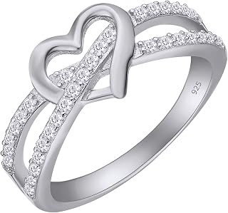 Infinity Heart Promise Ring Natural Diamond, Cubic Zirconia, Moissanite or Lab Grown Diamond Split Shank Engagement Ring for Women in 10K Solid Gold Or 14K Gold Over Sterling Silver Jewelry Gift for Her