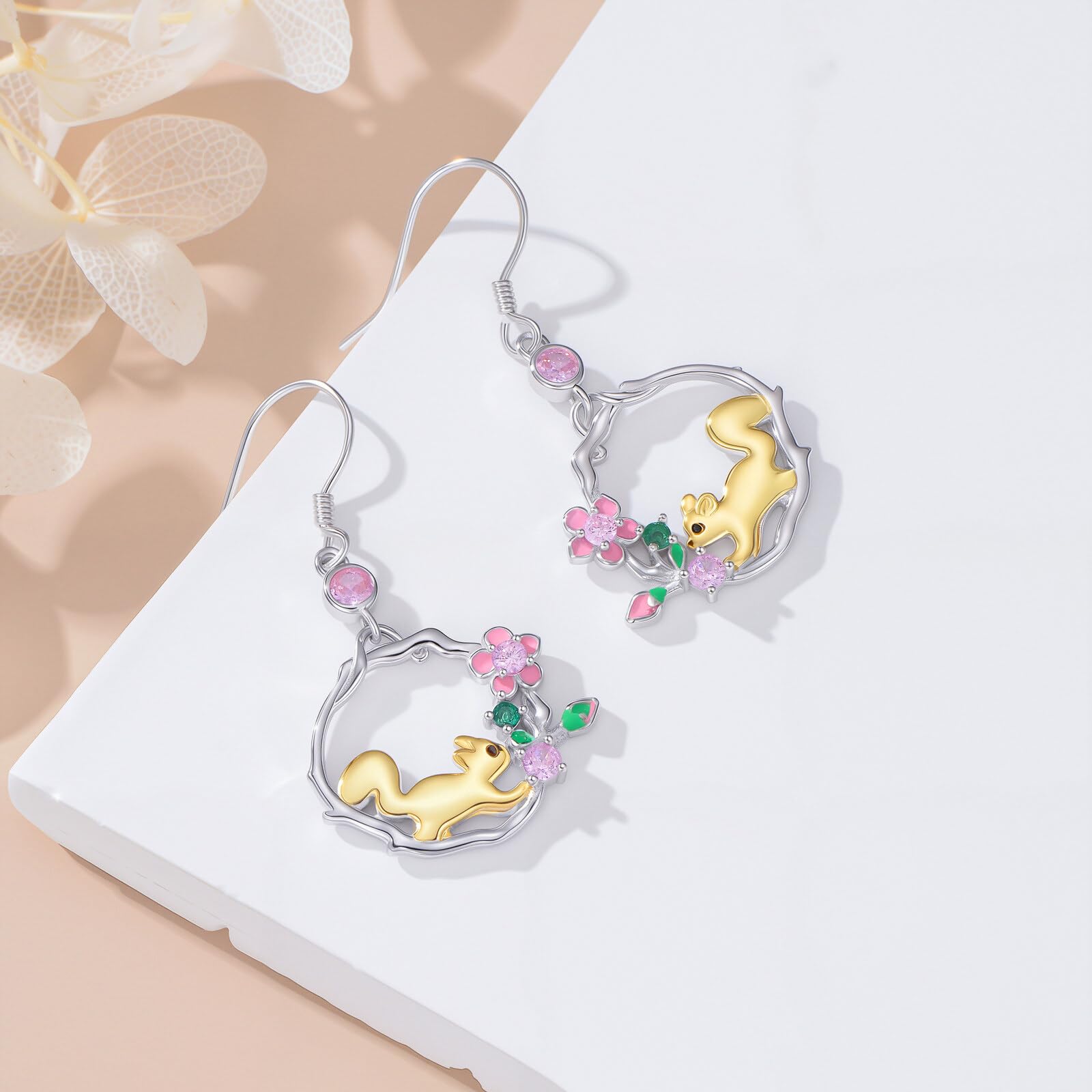 LONAGO Boucles D'oreilles Animaux pour Femme Argent Sterling 925 Adorable Singe écureuil Pendentif Boucles D'oreilles à Offrir