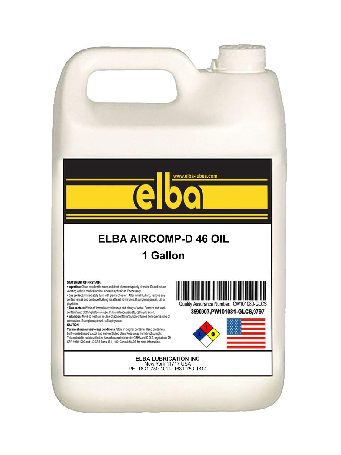 ELBA AIR Compressor Oil 46 | Synthetic | ISO 46 | All Season Compressor Oil | Compare to: COMPRO RARUS 426.AC-2A AEON 500 TERESSTIC 46. COMPAIR CN 300. Made in USA (1GL Case of 6)