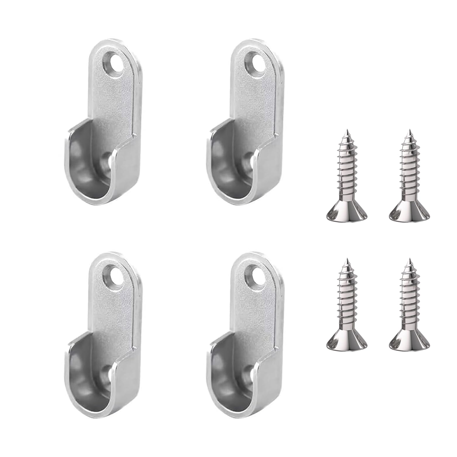 Wangqiuqiu No 4Pcs Oval Wardrobe Rail Bracket,Nickel Plated Silver Wardrobe Pole Brackets With Screws,Wardrobes Pole Brackets,For Reliable Support, Easy Installation & Versatile Use (Silver)