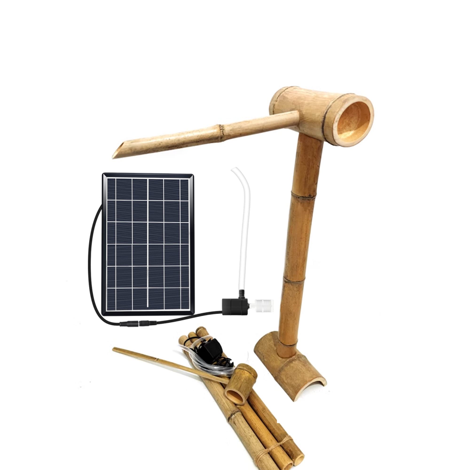 asdchZen Bamboo Water Fountain With Solar Pump, Garden Decoration Feng Shui Zen Fountain, With Bamboo Rafts And Bamboo Ladles, For Indoor Outdoor, 80Cm,80cm