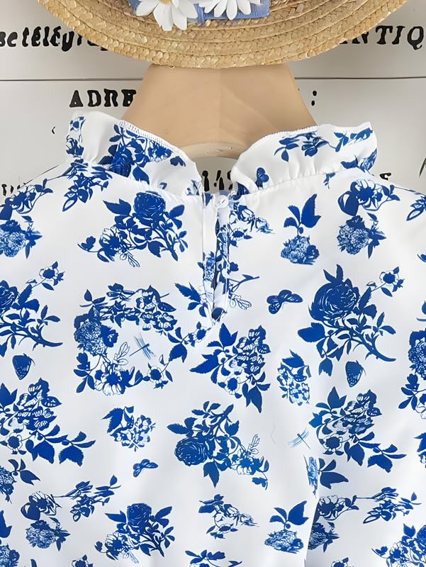 Image of Niren Enterprise Girl's Floral Pattern Rayon Frock Dress with Cap Sleeve Round Neck Knee Length and A-Line Pull On Closure Type