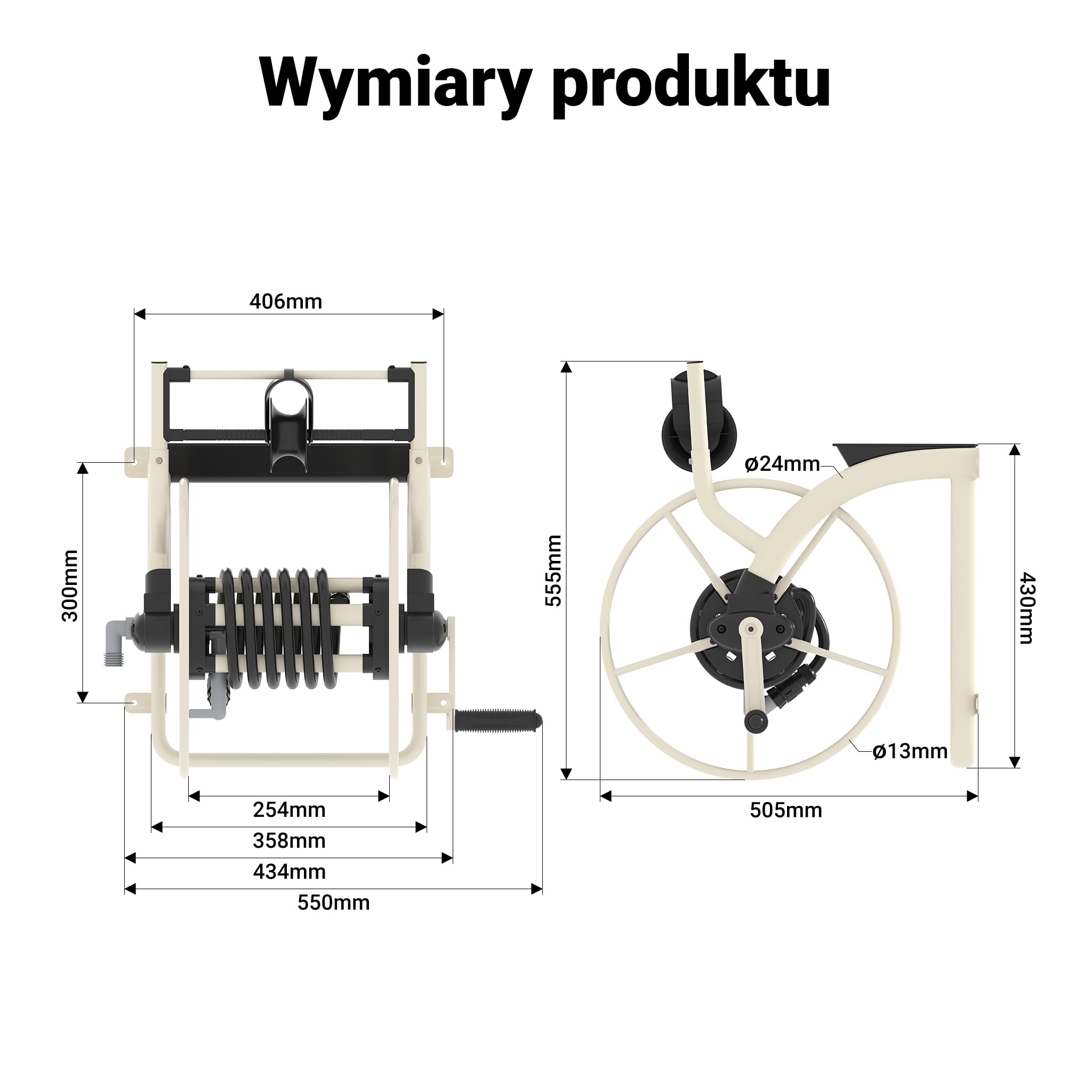 Metalowy bęben na wąż XPOtool, bęben na wąż ogrodowy do montażu na ścianie, z korbą ręczną, na 60 m węża wodnego, bez węża, nawadnianie ogrodu