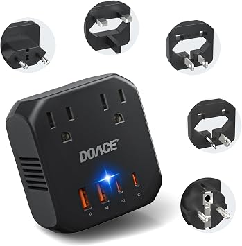 DOACE 2000W Voltage Converter US to Europe for Hair Dryer - 220V to 110V Converter for European Travel, Power Converter Adapter Combo with 2 PD/QC & UK/AU/US/IT/European Travel Plug Adapters