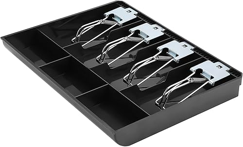 Miniatura 9 de Bandeja de efectivo negra para cajón, bandeja de inserción de repuesto para cajero de 4 cajas con clip de metal para uso comercial 12.7 x 9.6 x 1.4