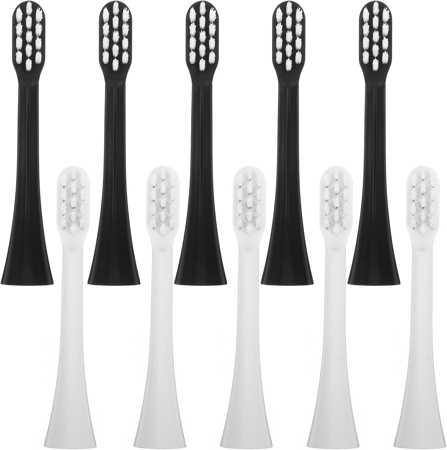 10Pcs Soft Bristle Replacement Brush Heads for Electric Toothbrushes Compatible with Sonic Models, Oral Care Accessories for Sensitive Gums, White and Black, Effortless Twist-On