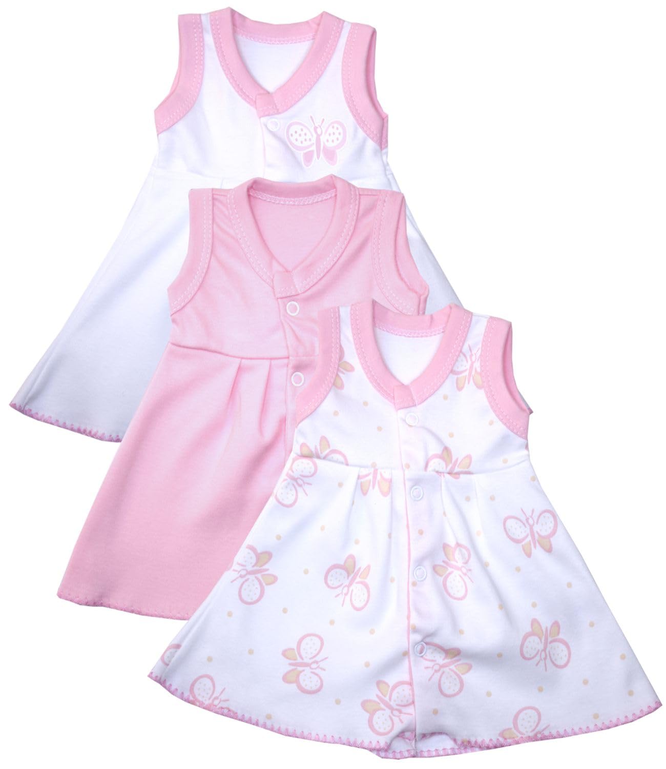 BabyPrem Premature Tiny Baby Clothes Pinafore Dress Set of 3 – Pink Butterfly Design – 100% Cotton – Easy Popper Fastening – UK Made – Sizes 1-3lb 3-5lb 5-8lb (UK, Numeric, 32, 38, Pink Butterfly)