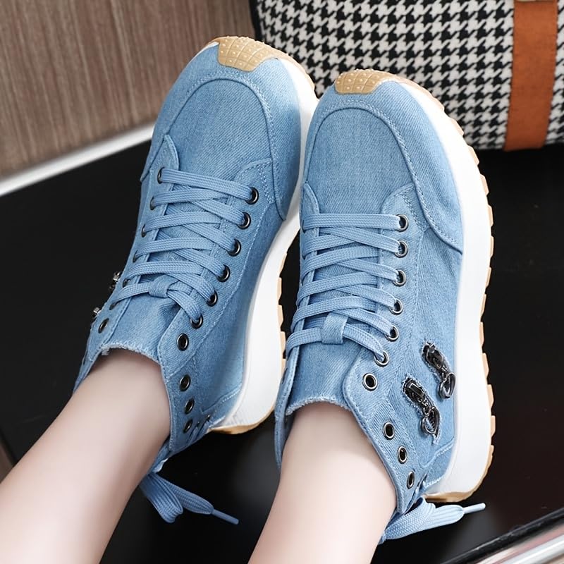 Women's Casual High-Top Sneakers - Round Toe Lace-Up Shoes with Side Zipper, Breathable Fabric Upper for All-Day Comfort Wear4