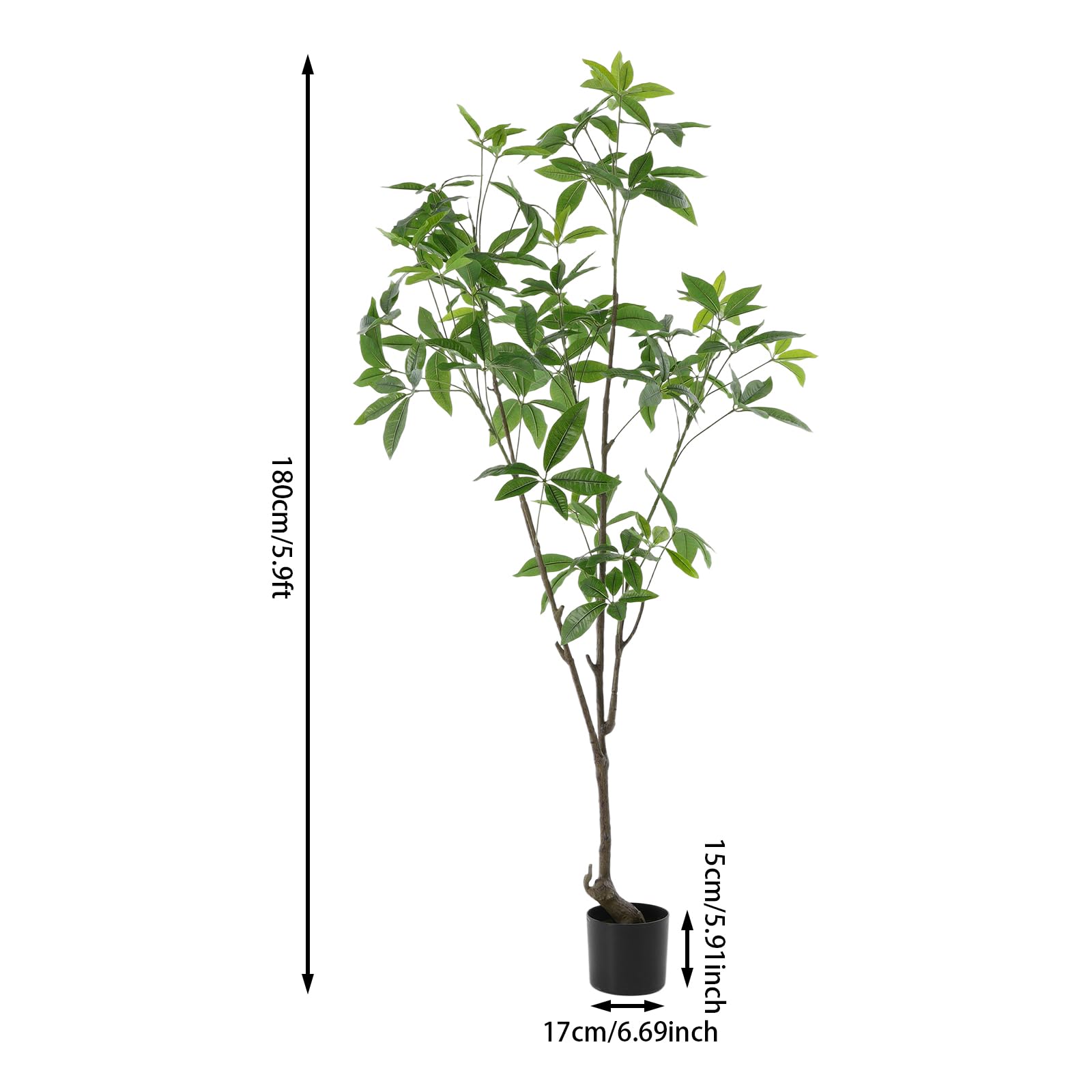 Künstliche Glückskastanie 180cm im Topf, Großer Kunstbaum Pachira Wie Echt Künstlicher Baum, Naturgetreue Deko Pflanze für Wohnzimmer, Büro & Innenbereich