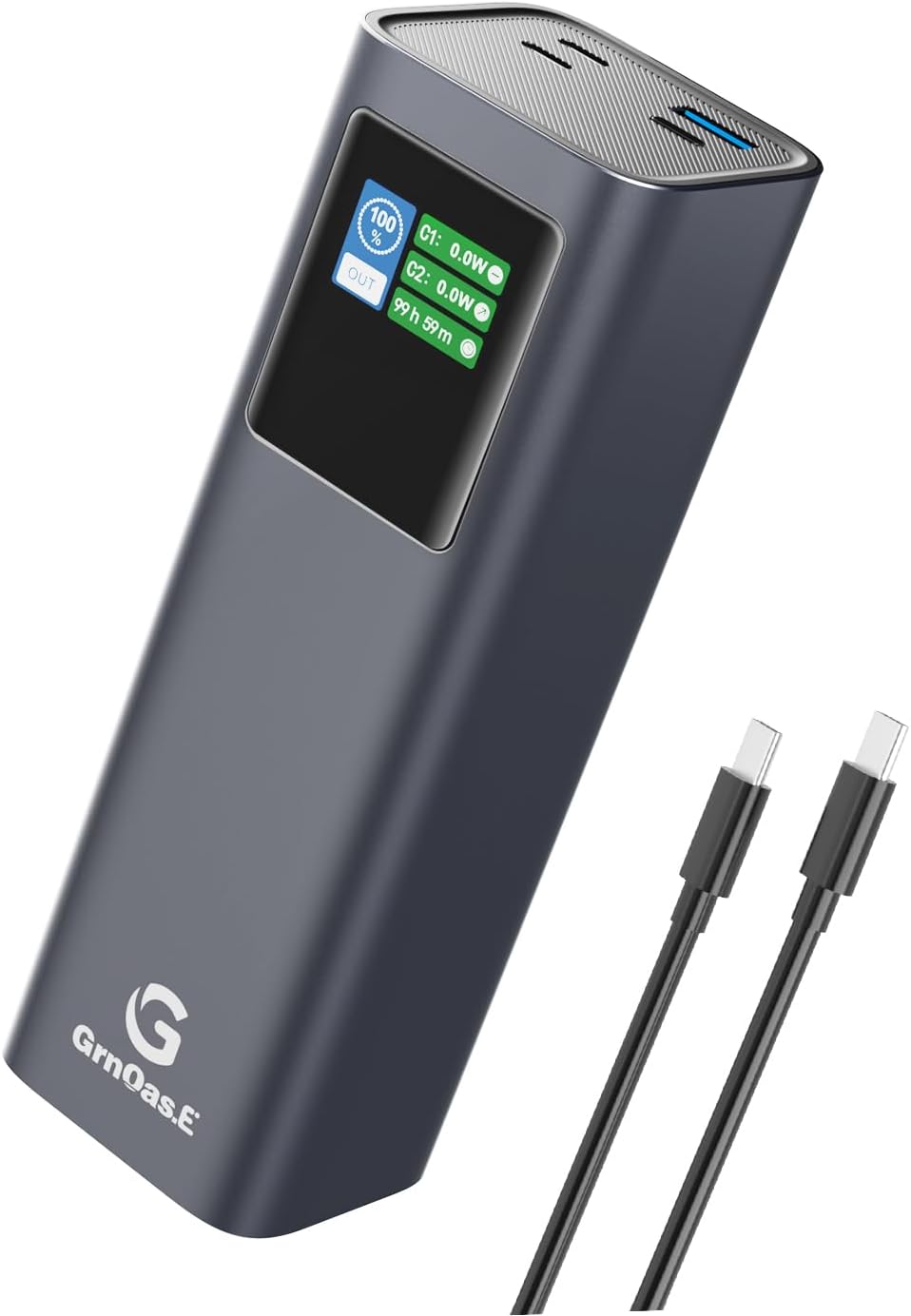 GrnOasE 27000mAh 140W Power Bank PD 3.1 Laptop Charger, Smart Display, 99Wh Flight-Safe for MacBook, iPhone 16/17, Samsung - Dark Gray