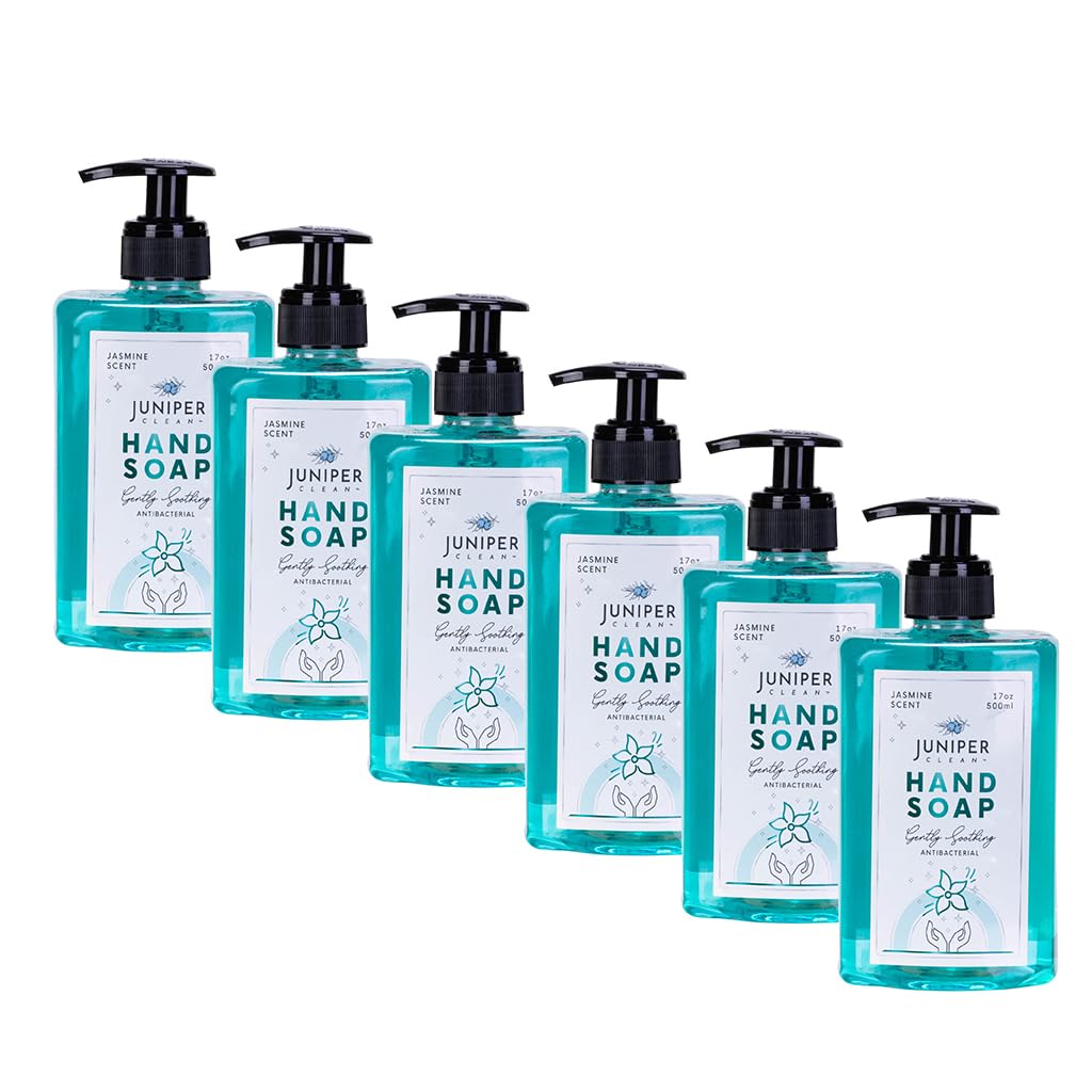 Juniper CLEAN, Antibacterial Hand Soap with Pump, Jasmine&Lavender&Rose Scent, Liquid Hand Soap 17 Fl Oz (Pack of 6)