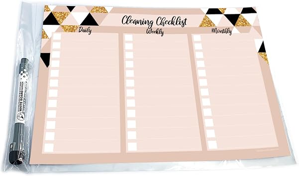 Glassboard Studio Dry Erase Cleaning Checklist Sticker Decal Planner Removable & Reusable | Magnetic Fine-Tip Dry Erase Marker Included (9 x 12 inches, Rose & Gold)