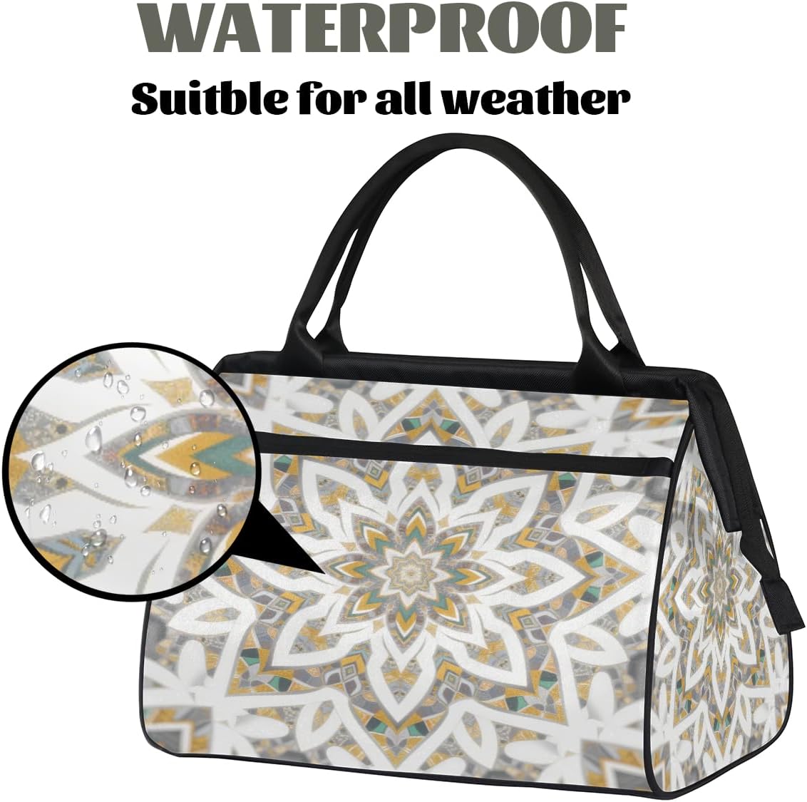 Travel Gym Bag - Gold Mandala Art Large Capacity Tote for Men Women - Shoulder Weekender Bag for Travel Yoga School - Mommy Hospital for Labor Delivery