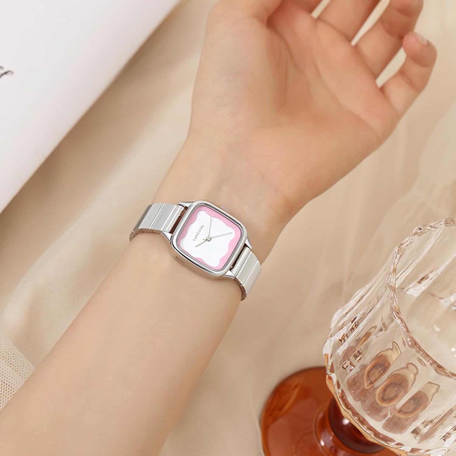 LANZOOM Silver Watch for Women Pink Easy Read Ladies Wrist Watches 316L Stainless Steel Case and Bracelet,Luxury Fashion Casual - Image 4