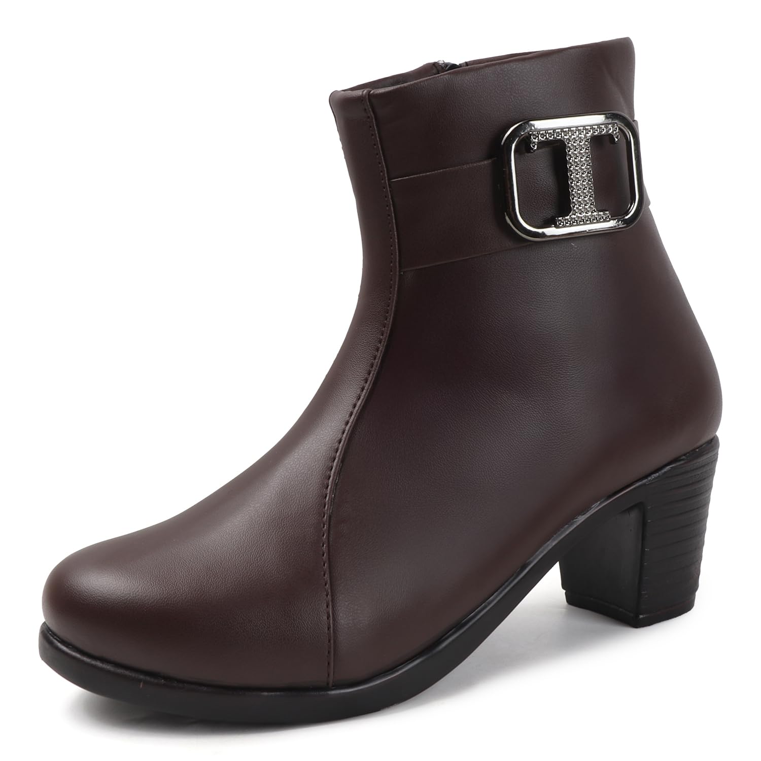 denill Black Block Heel Ankle Boots for Women Fashion Buckle Comfortable & Trendy-picture-10