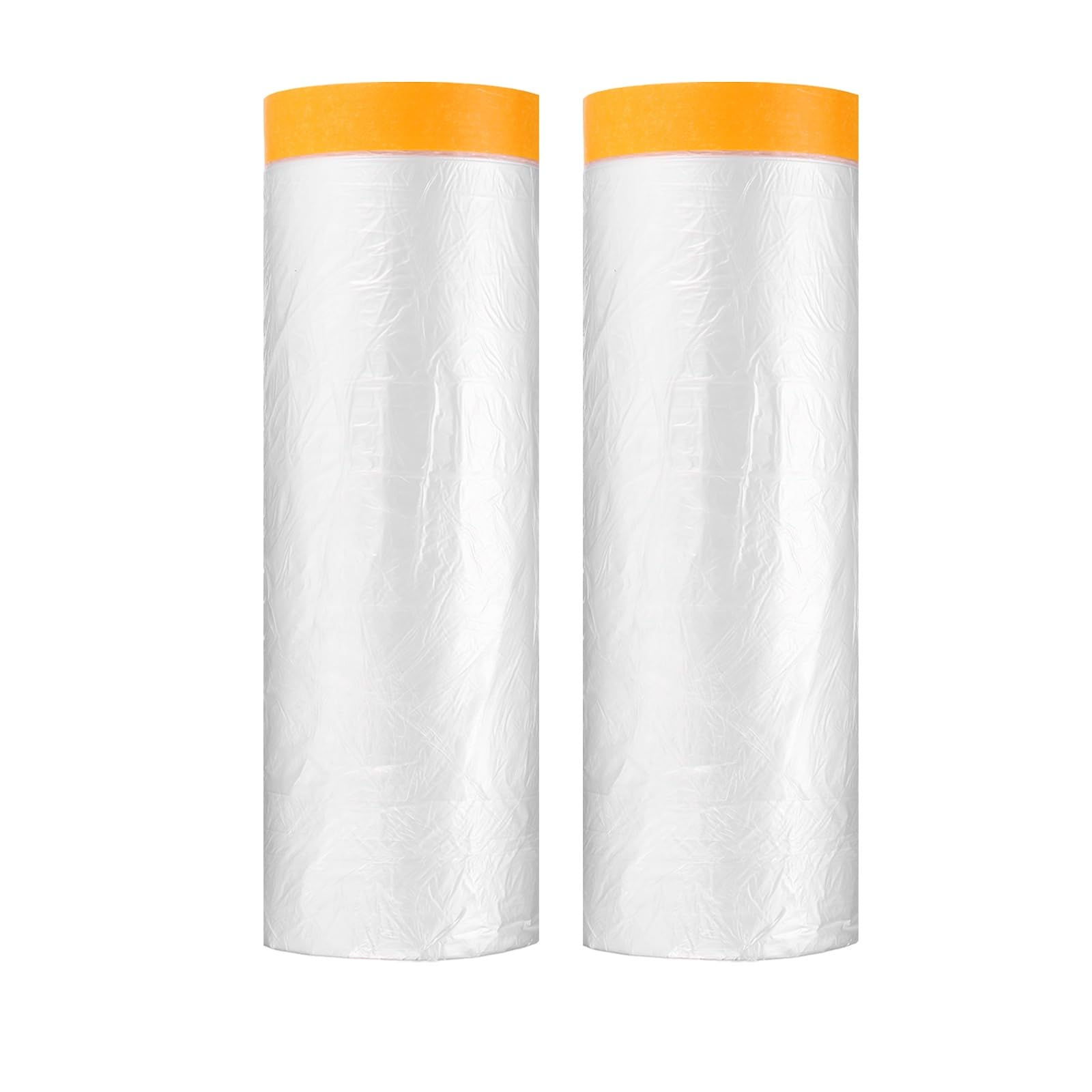 sourcing map 2pcs Pre-Taped Masking Film 43.3" x65ft Adhesive Tape and Drape Painters Plastic Drop Cloth Film with Tape Plastic Sheeting for Automotive Painting Covering, Clear