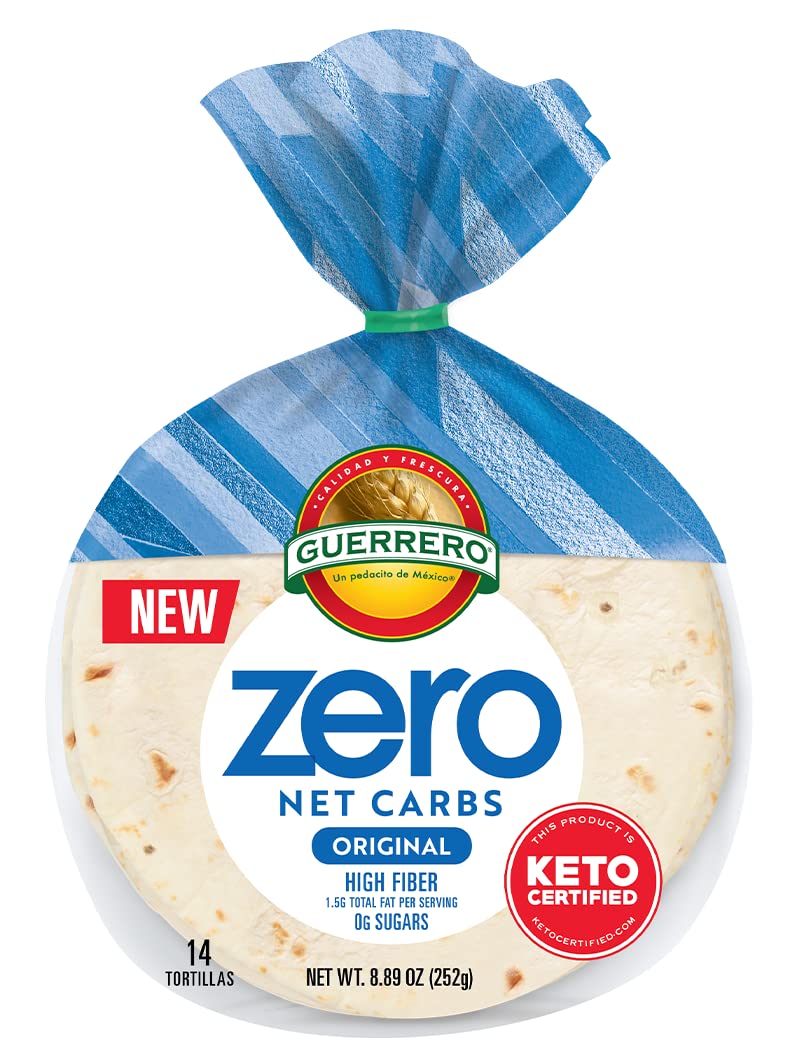 Guerrero Zero Net Carb Original Tortillas - 0g Net Carbs - Keto Certified - 4.5" Street Taco - 14 Count, 8.89 oz. - 4 Packs with ValorServe™ Mini Kitchen Utensil - Keto Friendly Low Carb Tortillas