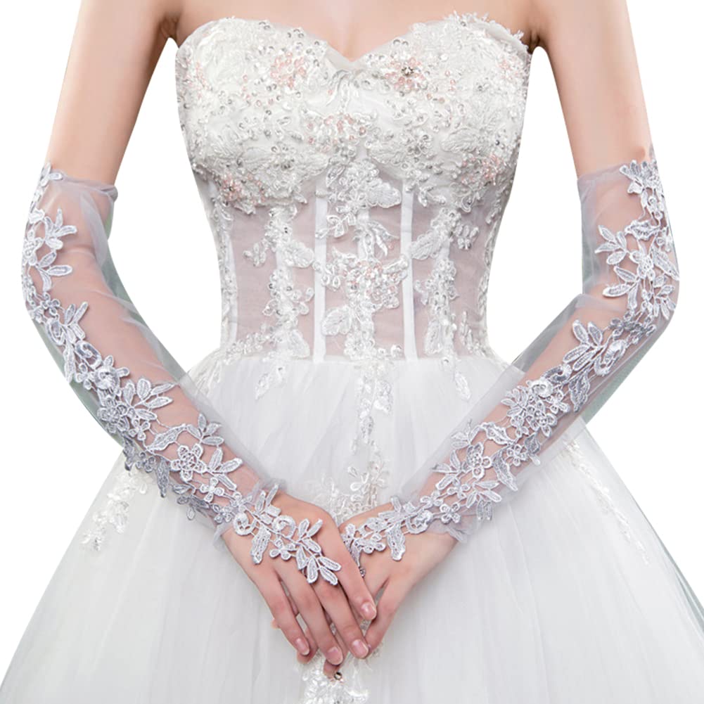 Uposao Braut-Handschuhe Ellenlang & Fingerlos – Aus Spitze Mit Blumen, Für Hochzeit, Oper, Party, Karneval (weiß, Schwarz, Rot…)