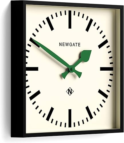 Miniatura 2 de NEWGATE Reloj de pared Number Five  Reloj de estación moderno cuadrado de inspiración retro  16 pulgadas  Negro con manecillas verdes  Estilo de