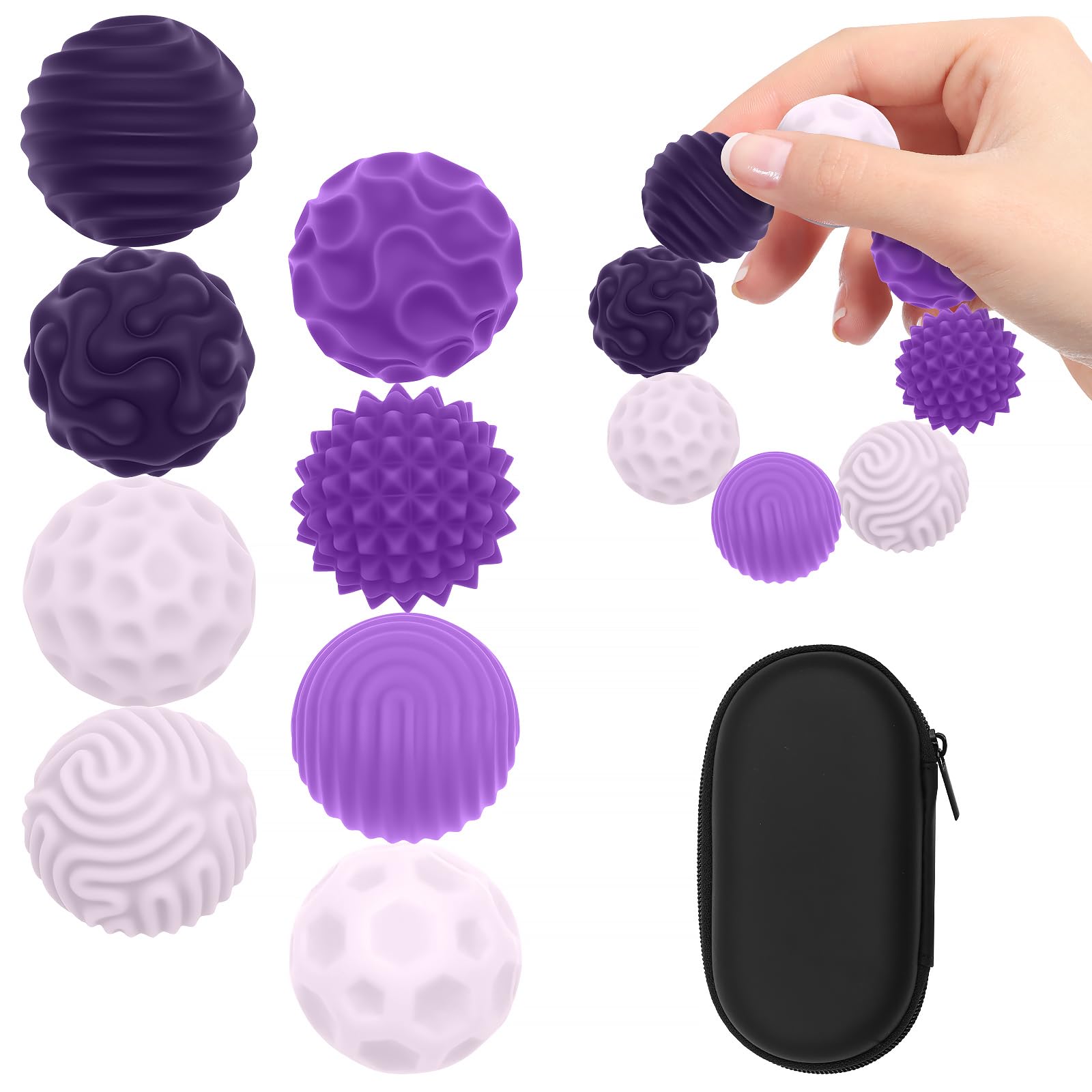 8PCS Magnetic Fidget Balls, Weighted Texture Tactile Magnetic Balls Fidget Toys, Sensory Fidget Balls, Stress Anxiety Relief Toys for Fingers Hands, Pain Stimming Tools for Adults with Autism (Purple)
