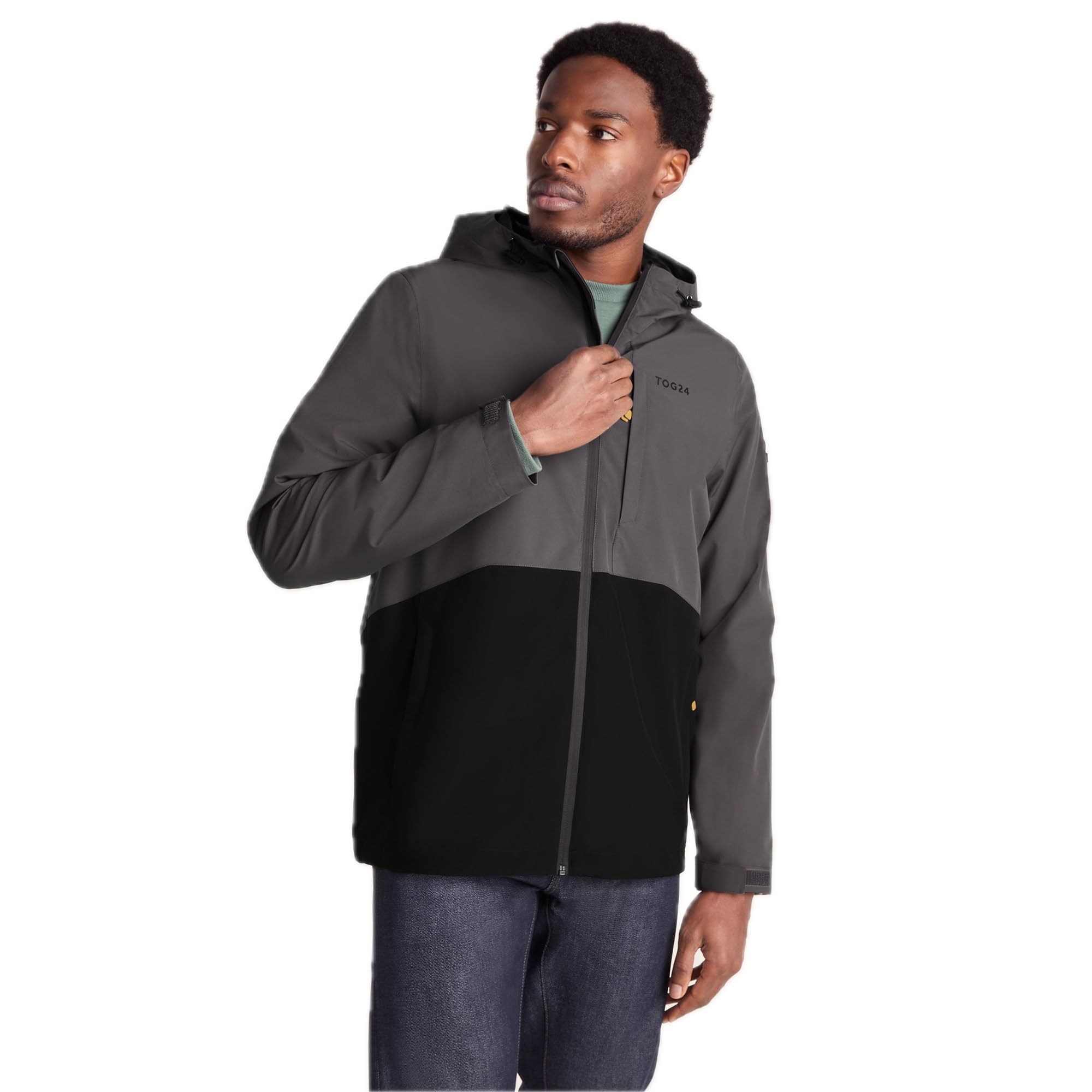TOG24 Ellon Mens Waterproof Jacket, Breathable, Windproof, Lightweight Coat with Hood and Colour Block Design