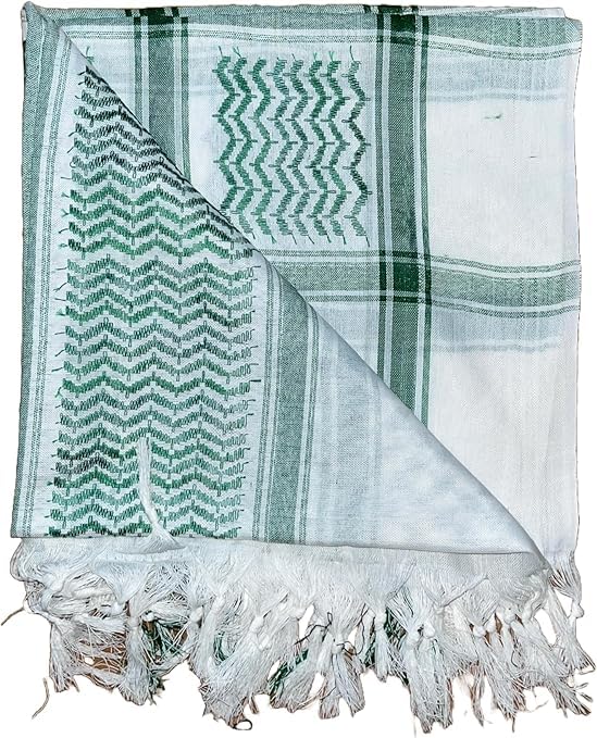 Arab Keffiyeh Shemagh All Original Made In Palestine Scarf Kufiya Arafat Cotton Hatta Scarf Bandanas Iraq Shemagh Green and White3