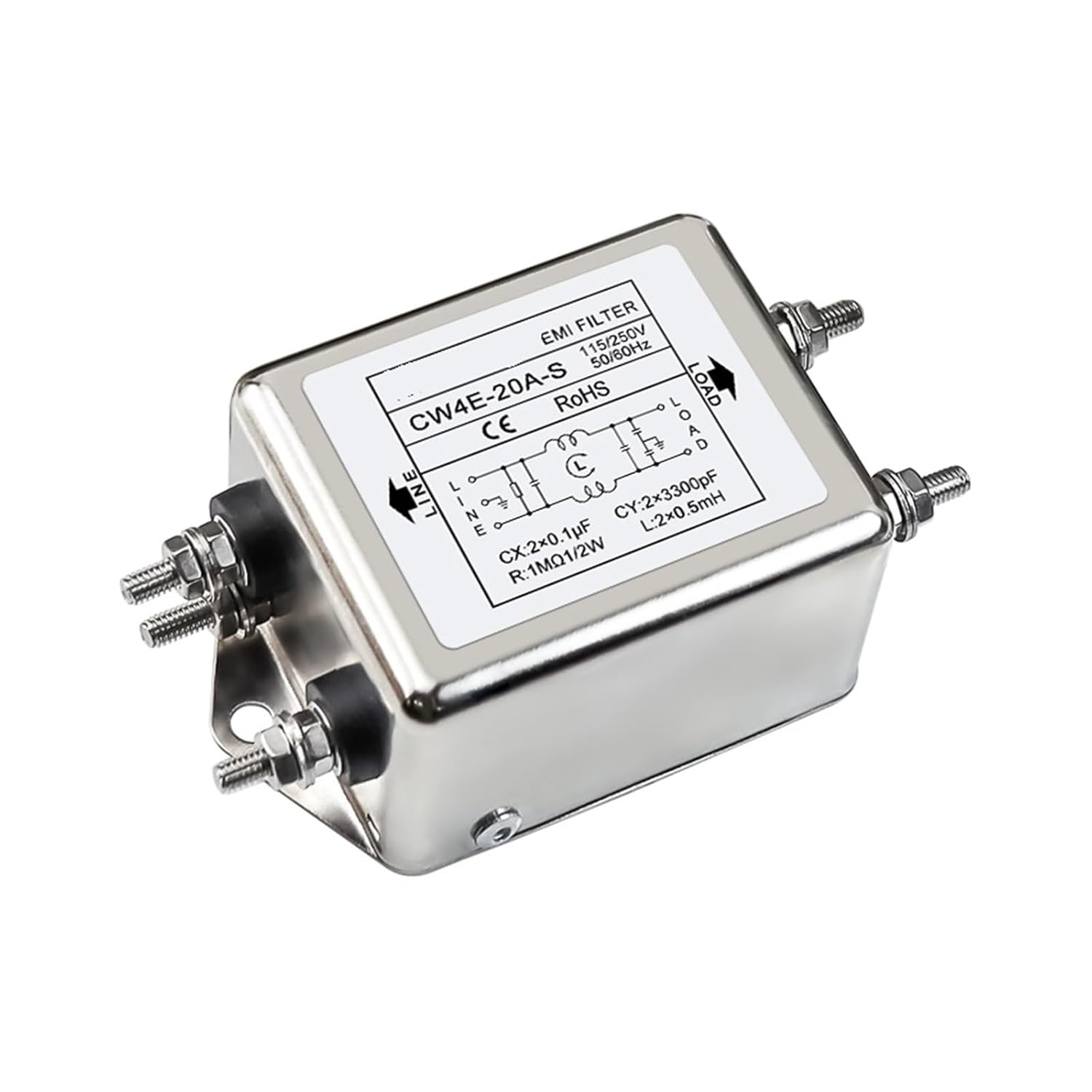 Power Filter CW4E10A 20A 30A 40A 50A 60AS Single-Phase AC 220V Anti-Interference Frequency Harmonics(CW4L2-20A -DT Terminal)