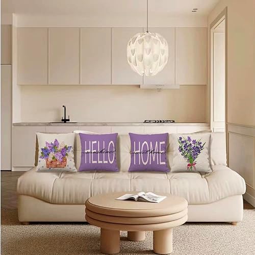 Miniatura 3 de aqtoelca Juego de 4 fundas de almohada lavanda de 16 x 16 pulgadas, fundas de almohada de primavera y verano, fundas de almohada cuadradas de lino y