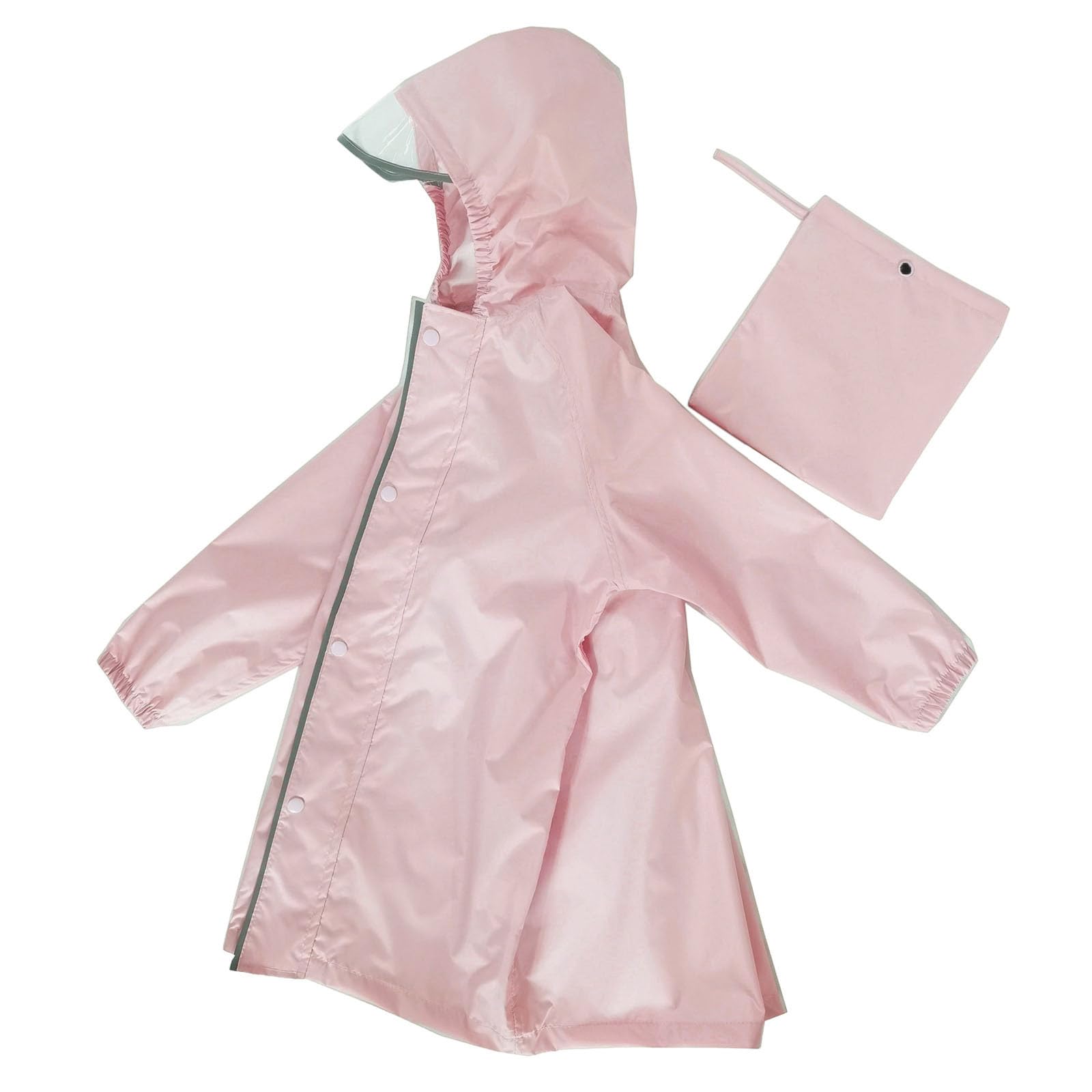Generisch Veste polaire pour enfant - Imperméable avec sac d'école et capuche - Pour garçons et filles - Couleur unie - Longue veste de pluie - Avec tige en tissu, Rose, 12-14 ans