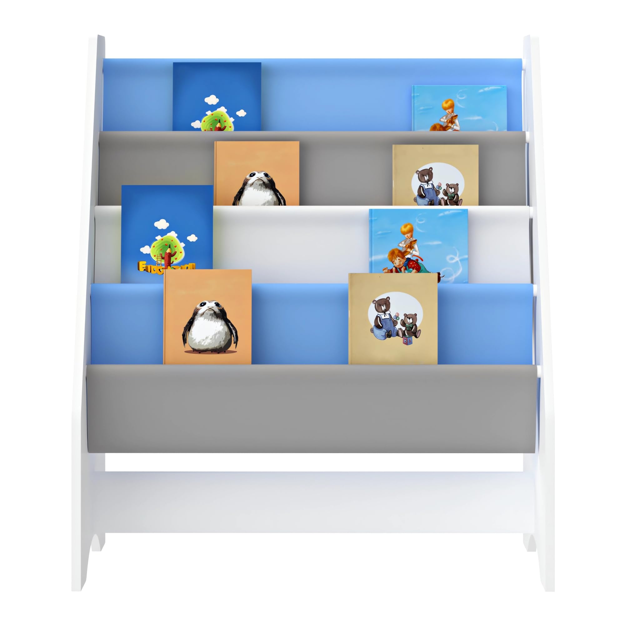 Libreria A Scaletta Per Bambini Con 4 Contenitori Morbidi - Design Koala Blu/Bianco, Organizzazione Cameretta - Foto 12