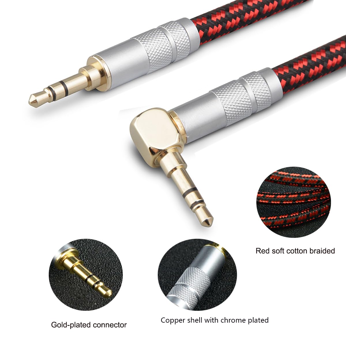 Cavo AUX da 35 mm 3 m cavo audio AUX ad angolo retto da 35 mm infrangibile e ideale per auto iPhone iPad smartphone cuffie tablet stereo domestici laptop e molto altro ancora rosso