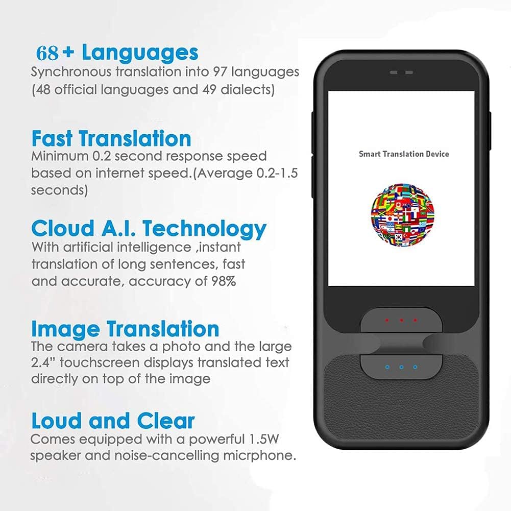 Language Translator Device Portable Two-Way Voice Interpreter Support 68 Languages Voice Translation 2.4Inch Touch Screen WiFi Connection Decoration,