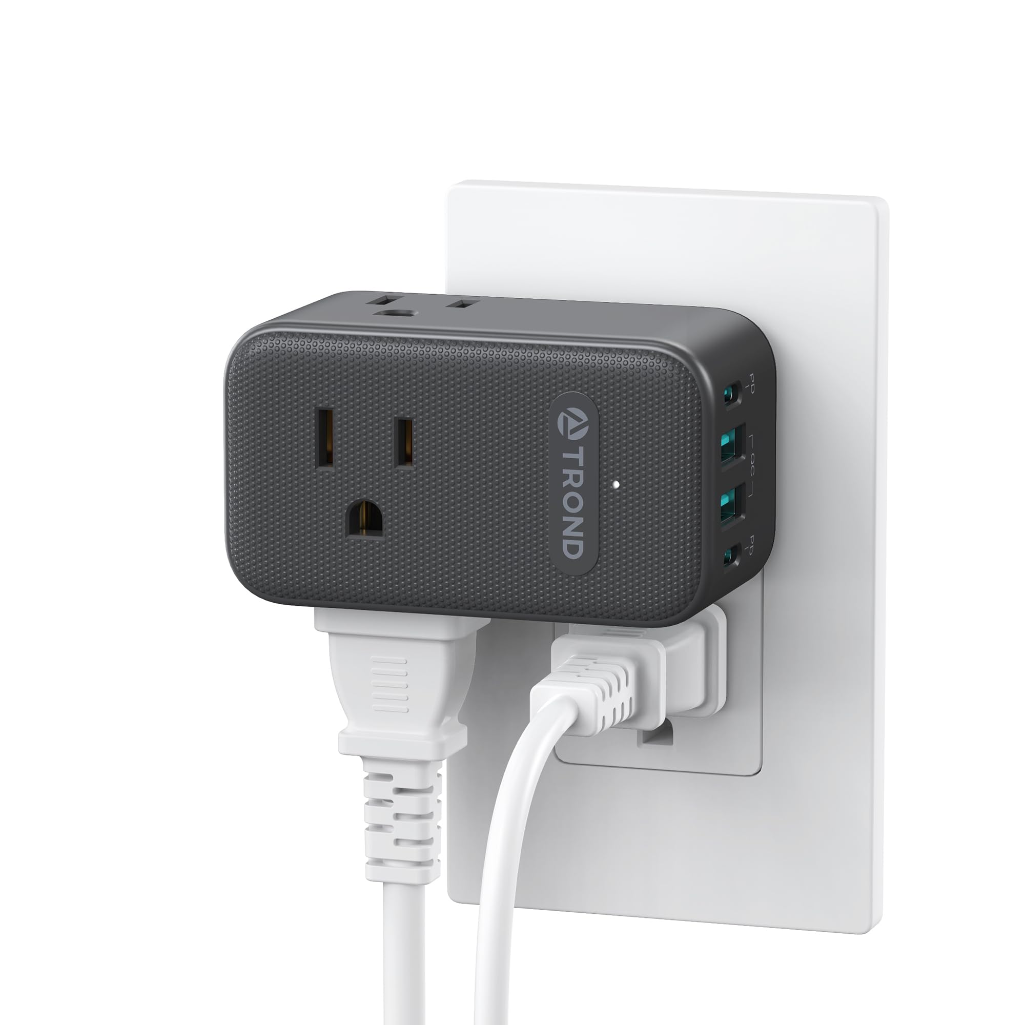TROND Multi Plug Outlet Extender, 3 AC Outlet Adapter with 360 Rotating Plug, Black Power Splitter with PD 20W USB C Charger, A Compact Solution to