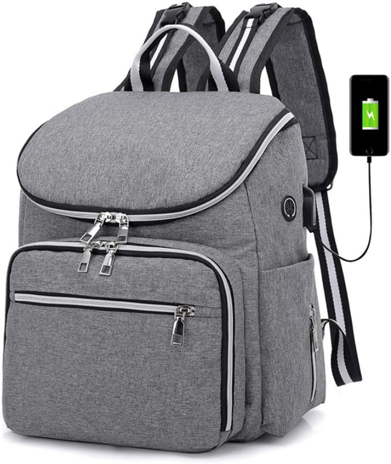 Large Capacity Diaper Bag Backpack, Waterproof Maternity Diaper Bag Insulated Bottle Mother and Baby Bag, Multi-Function Travel Backpack Built-in USB Charging Port Grey