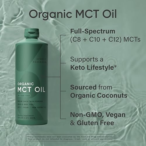 Miniatura 4 de Sports Research Organic MCT Oil - Keto & Vegan MCTs C8, C10, C12 from Coconuts - Fatty Acid Brain & Body Fuel, Non-GMO & Gluten Free - Flavorless