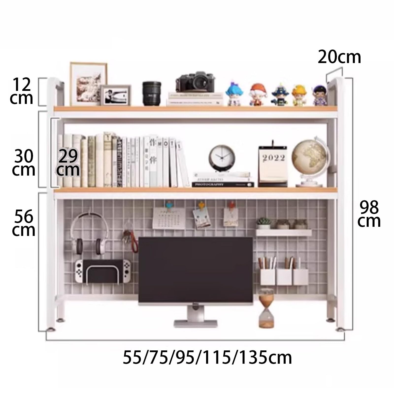 Schreibtisch-Bücherregal, massiver Stahlrahmen, Aufbewahrungsregal für Wohnheim, Büro und Zuhause, stilvolles Regal für Bücher, Dekoration und Zubehör