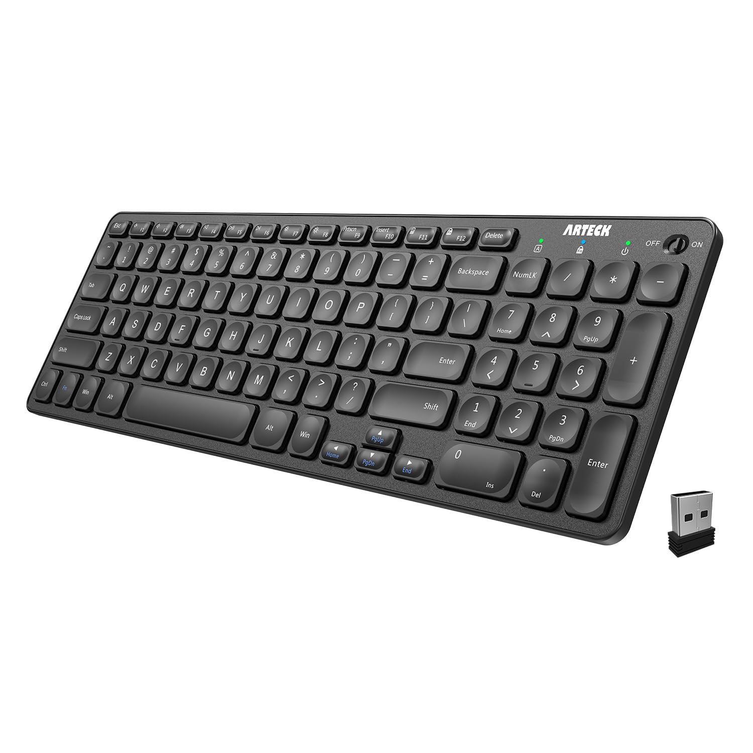 Arteck 2.4G Wireless Keyboard Ultra Slim Full Size Keyboard with Numeric Keypad and Media Hotkey for Computer/Desktop/PC/Laptop/Surface/Smart TV and