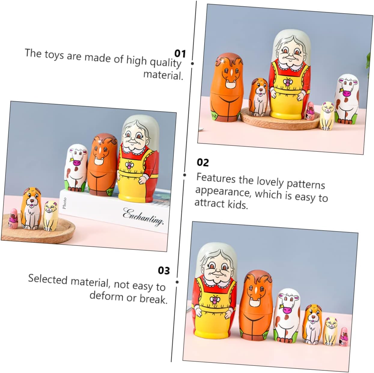 6pcs Wooden Nesting Dolls for Boys and Girls Adults Matryoshka Doll Body and Decorative Toys
