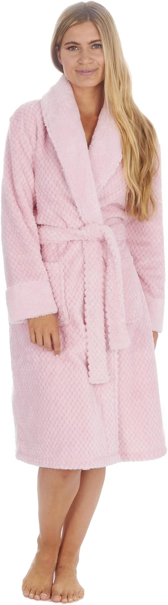 Fobury Women's Waffle Bath Robe Super Soft Sherpa Trim Knee Length Dressing Gown