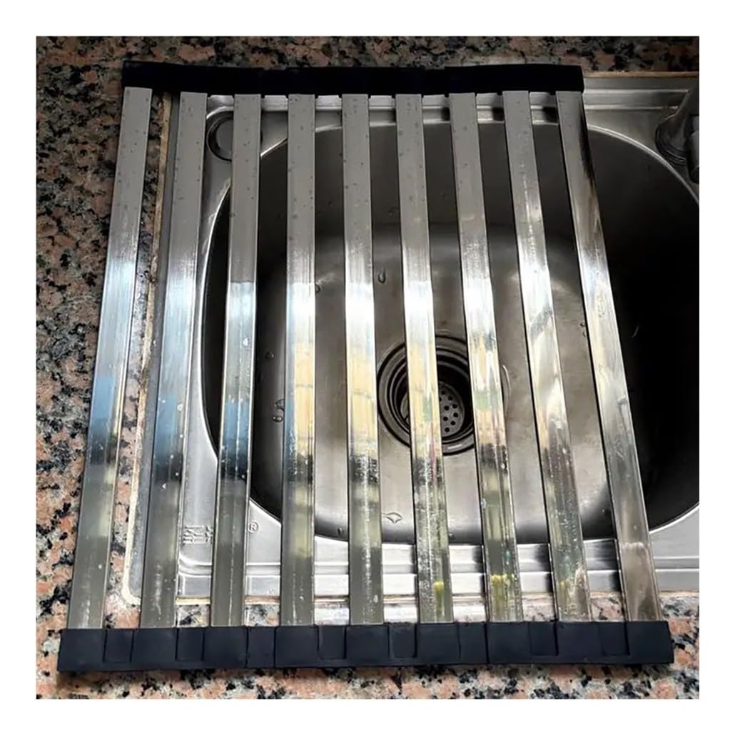 Escurridor de Platos Plegable Enrollable de Acero Inoxidable 304 para Colocar sobre el Fregadero, de 35/38/40/42/45/50/55/60 cm, Resistente al Calor.