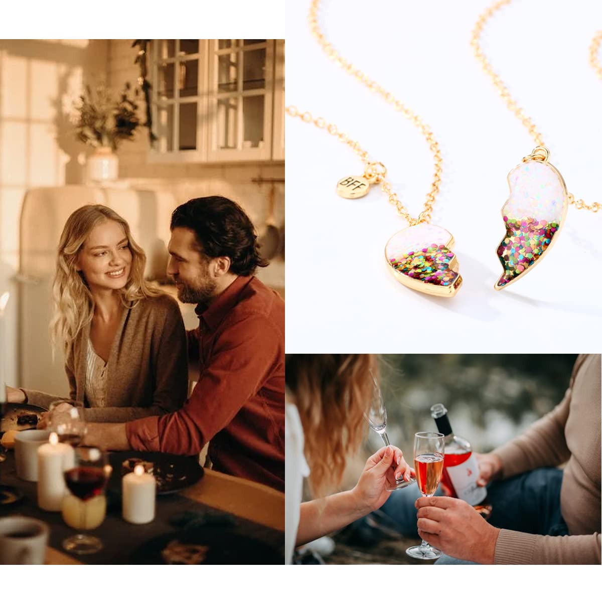 Collane BFF Per Amiche – Set Da 2 Con Ciondolo Cuore Viola E Magnetico – Blu + Rosa – Regalo Per Migliori Amiche
