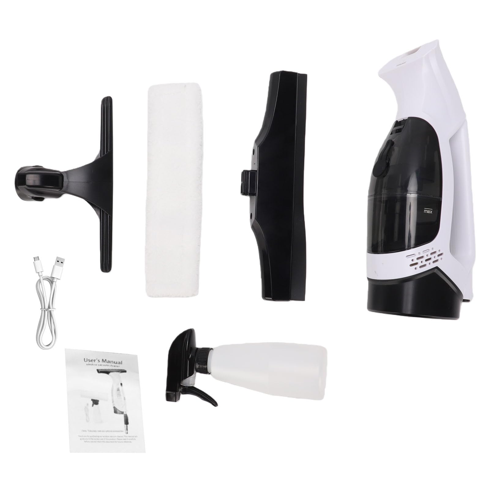 Geevorks Aspirador de ventanas, limpiaparabrisas con succión de 2,0 kPa, pulverización con un toque, recogida automática de agua, cuchillas desmontables y depósito extraíble